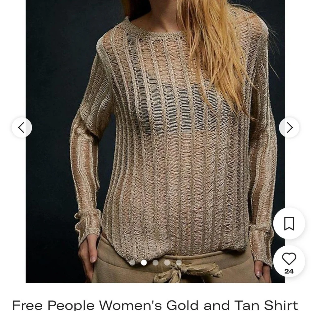 Free People Let’s Dance Long Sleeve Metallic Gold Sweater Top Size XS New